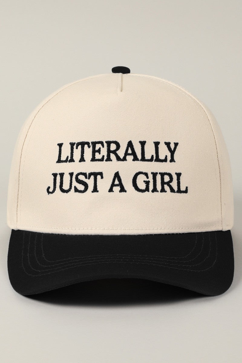 Literally Just A Girl Black Embroidered Two Tone Trucker Hat