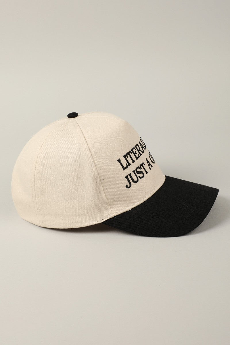 Literally Just A Girl Black Embroidered Two Tone Trucker Hat