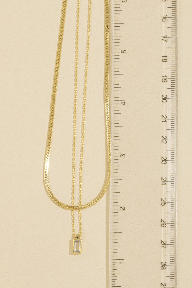 Layered Bezel Cz Emerald Cut Necklace