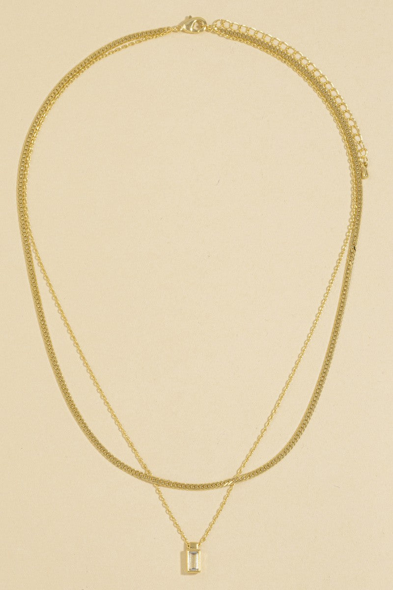 Layered Bezel Cz Emerald Cut Necklace