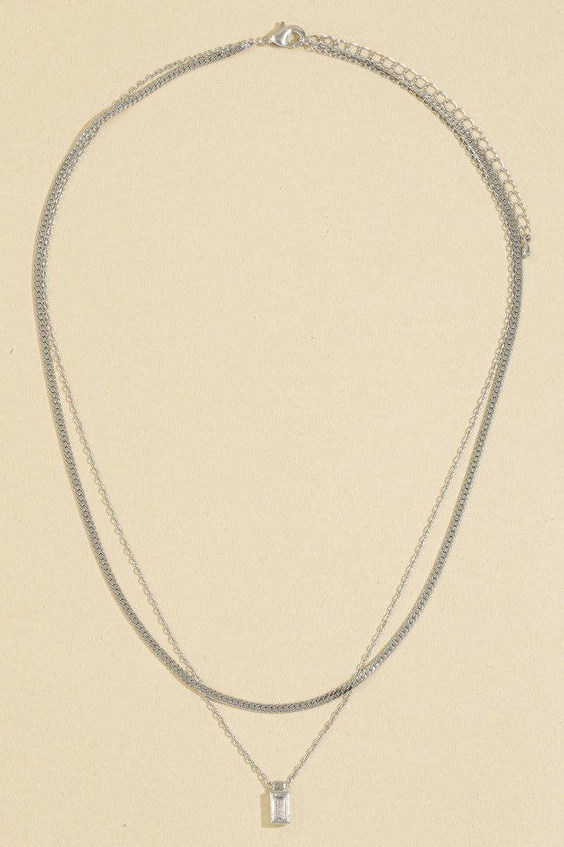 Layered Bezel Cz Emerald Cut Necklace