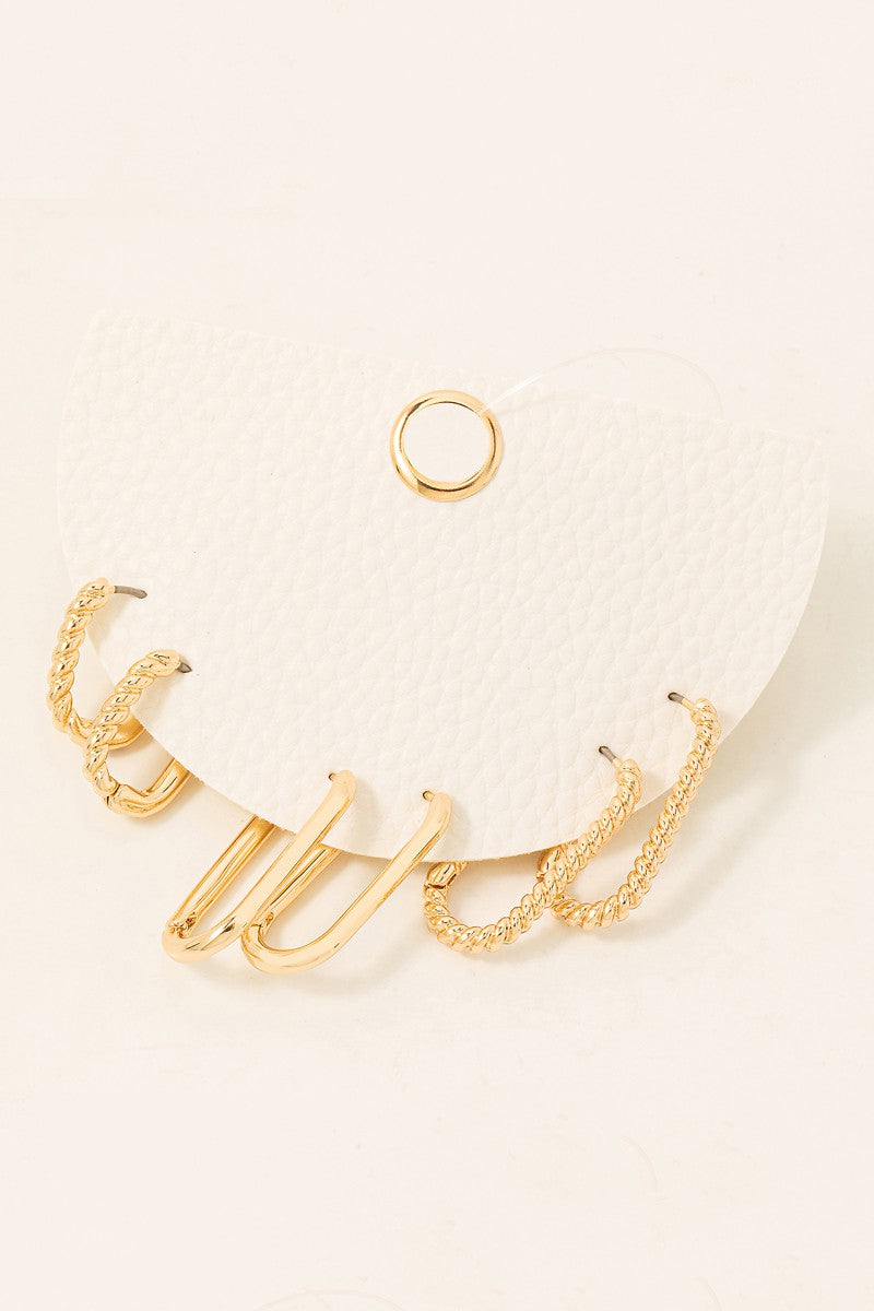 Metallic Oval Hinge Hoop Earrings Set