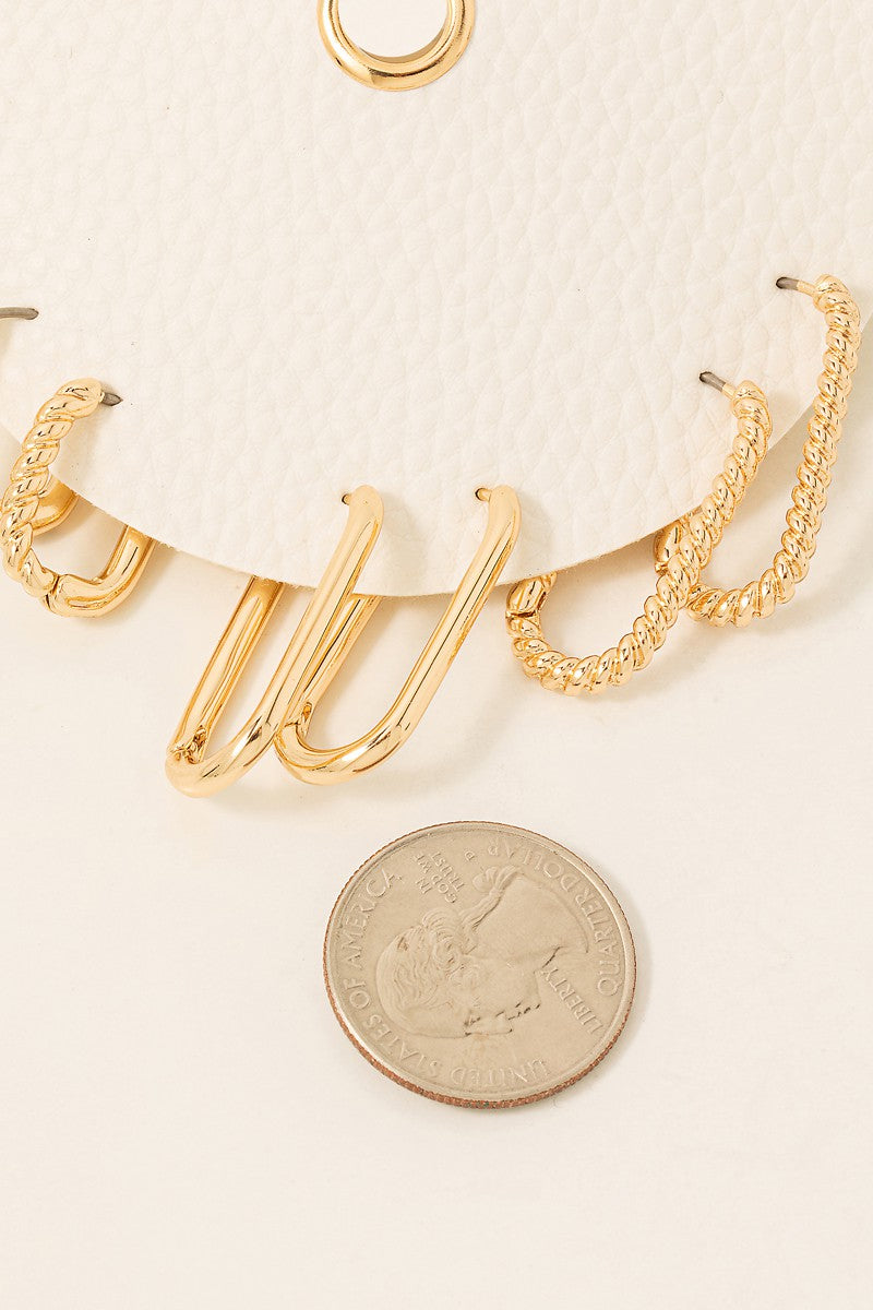 Metallic Oval Hinge Hoop Earrings Set