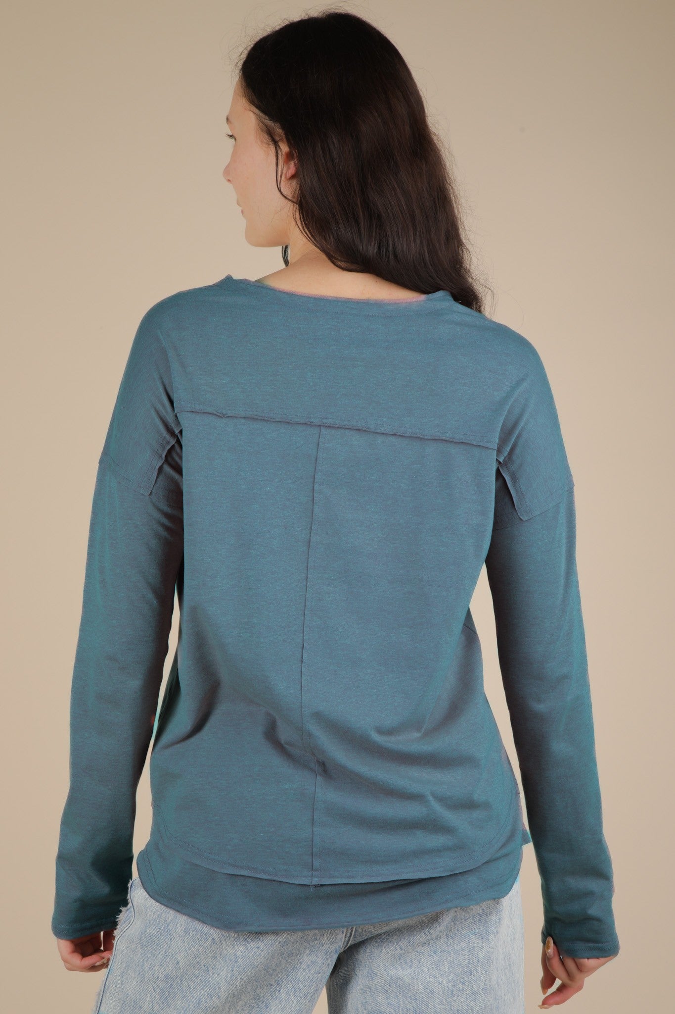 Mineral Washed Denim Blue Cotton Comfy Knit Top