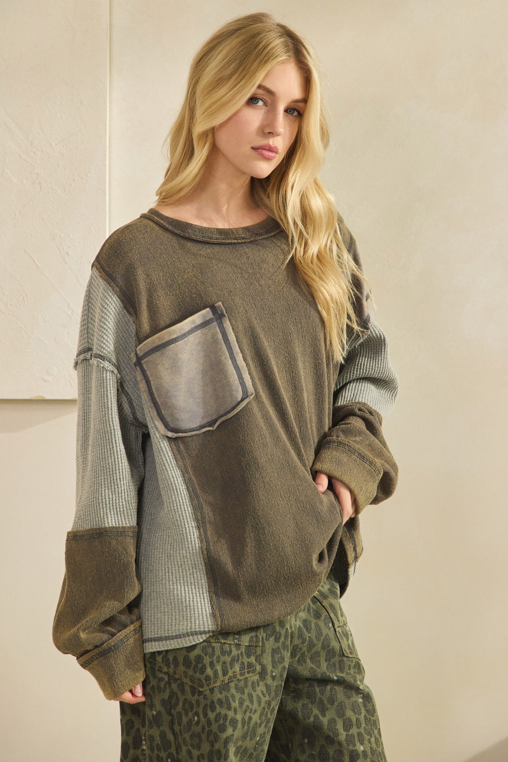 Mixed Media Patchwork Ash Pocket Pullover
