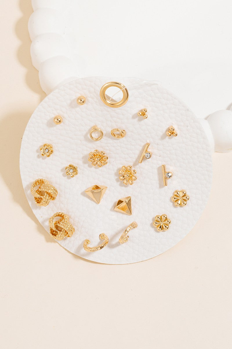 Mixed Styled Stud And Hoop Gold Earrings Set