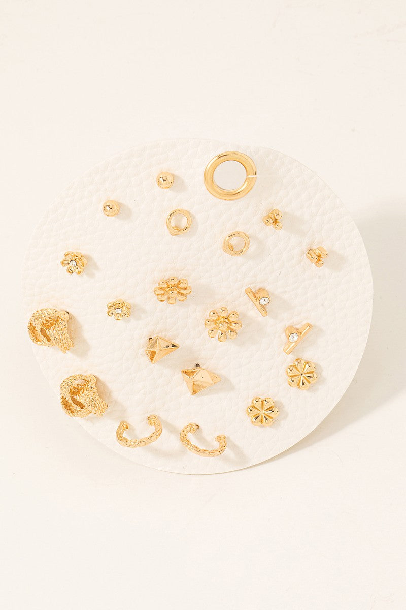 Mixed Styled Stud And Hoop Gold Earrings Set