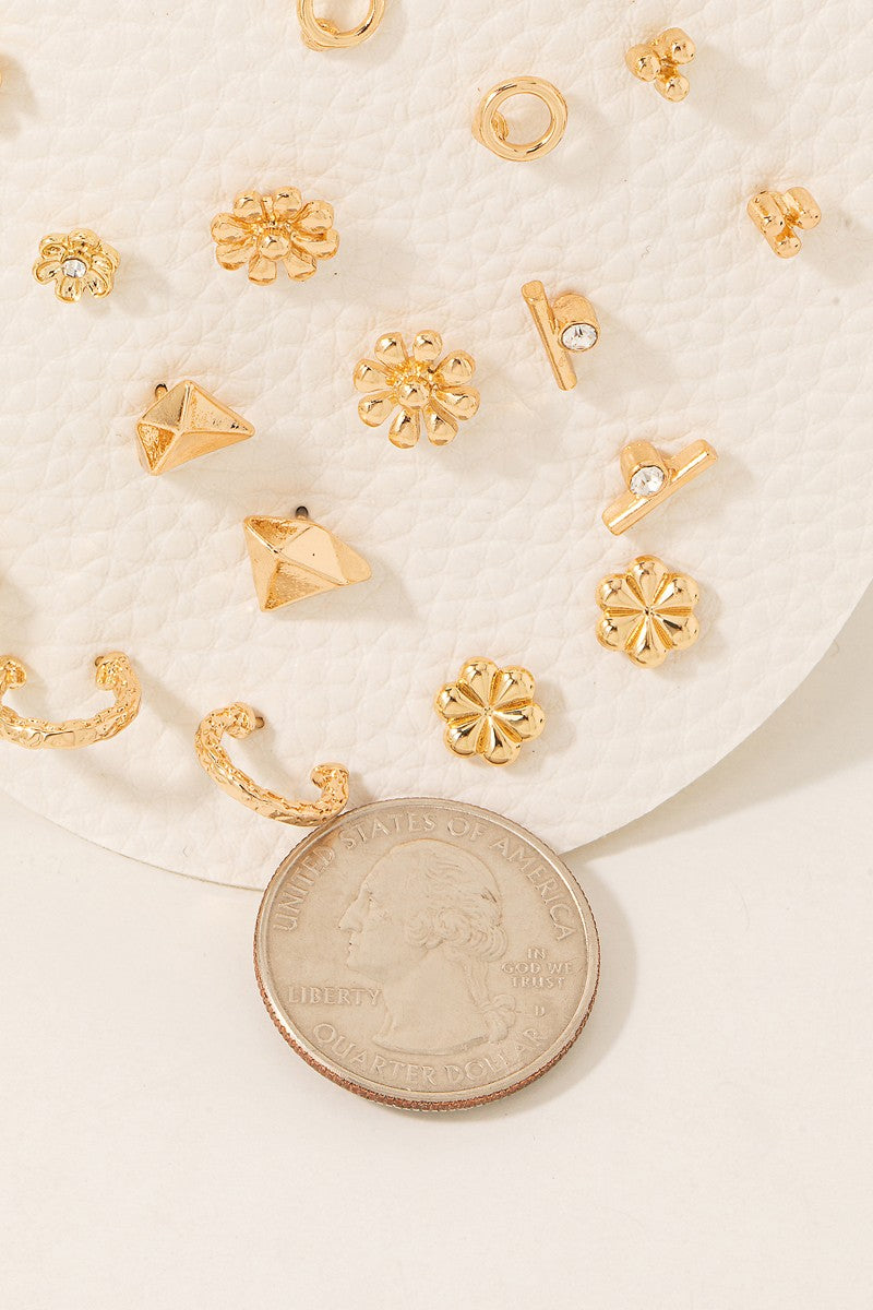 Mixed Styled Stud And Hoop Gold Earrings Set