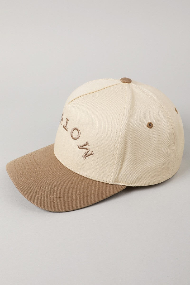 Mother Upside Down Lettering Beige Embroidered Trucker Hat