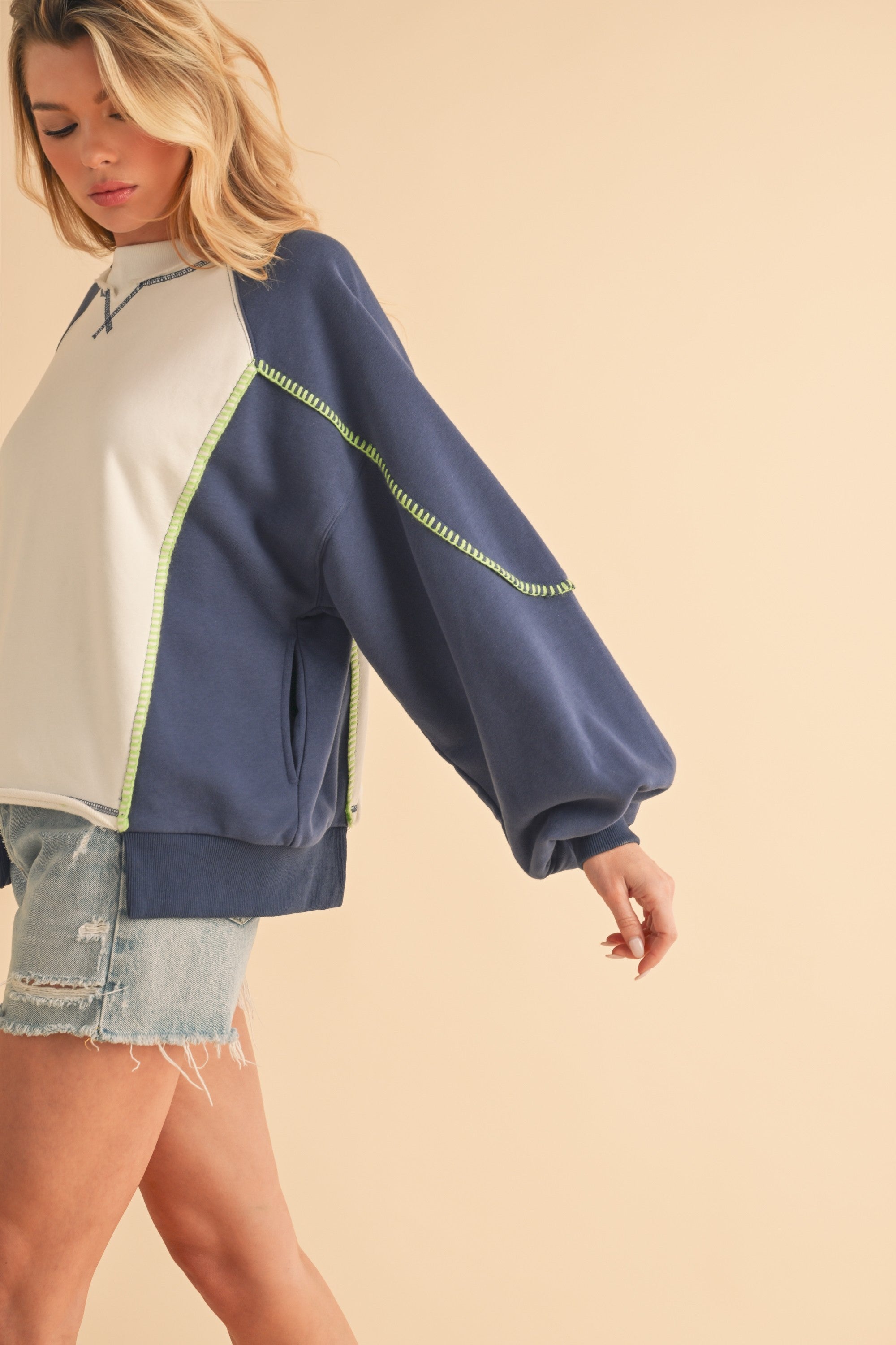 Nya Blue & White Color-Block Sweater