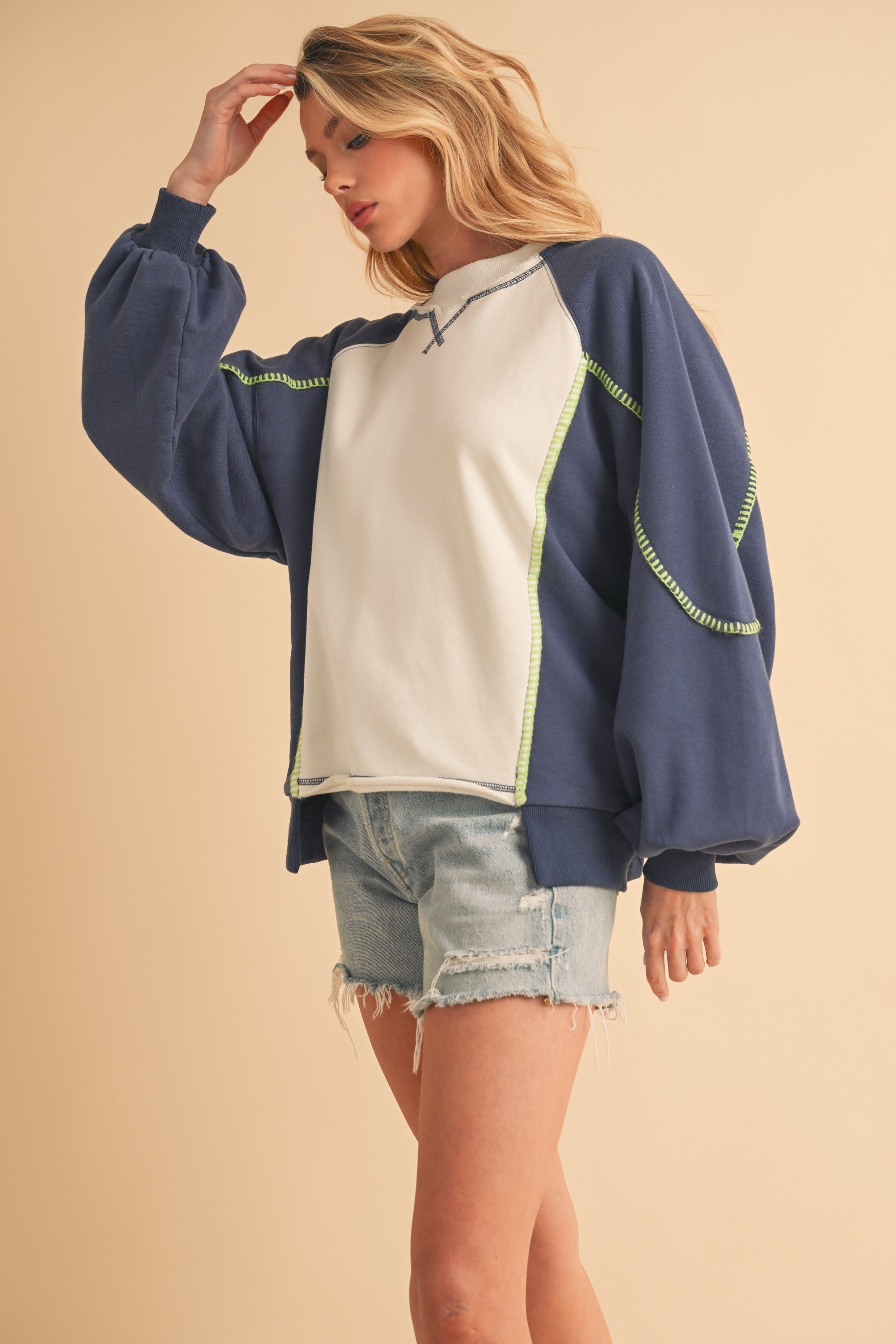 Nya Blue & White Color-Block Sweater