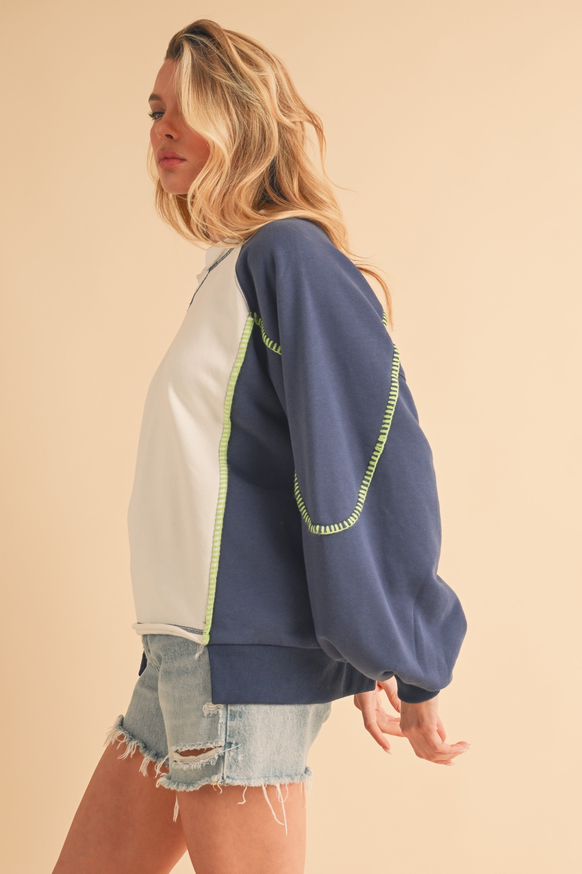 Nya Blue & White Color-Block Sweater