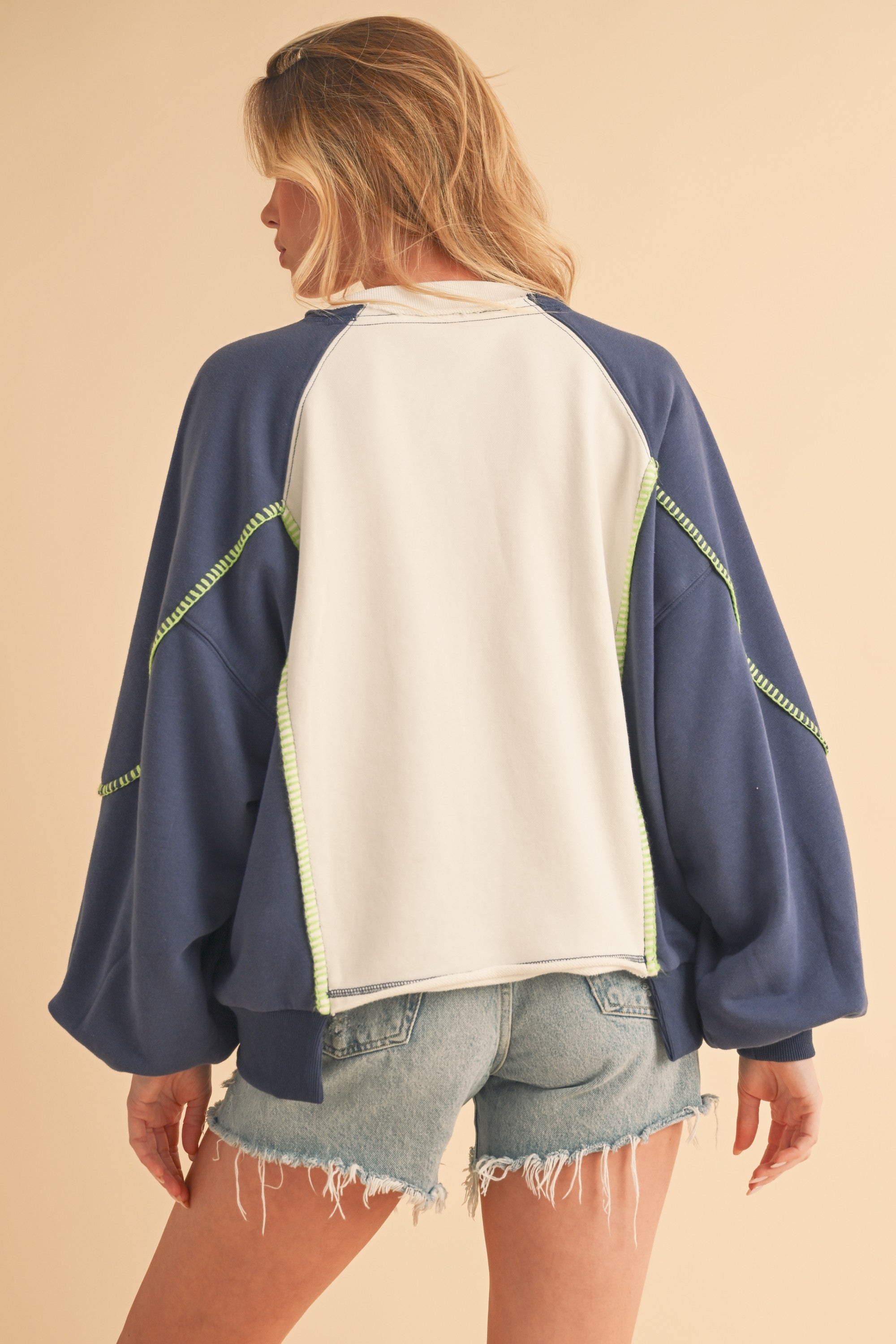 Nya Blue & White Color-Block Sweater