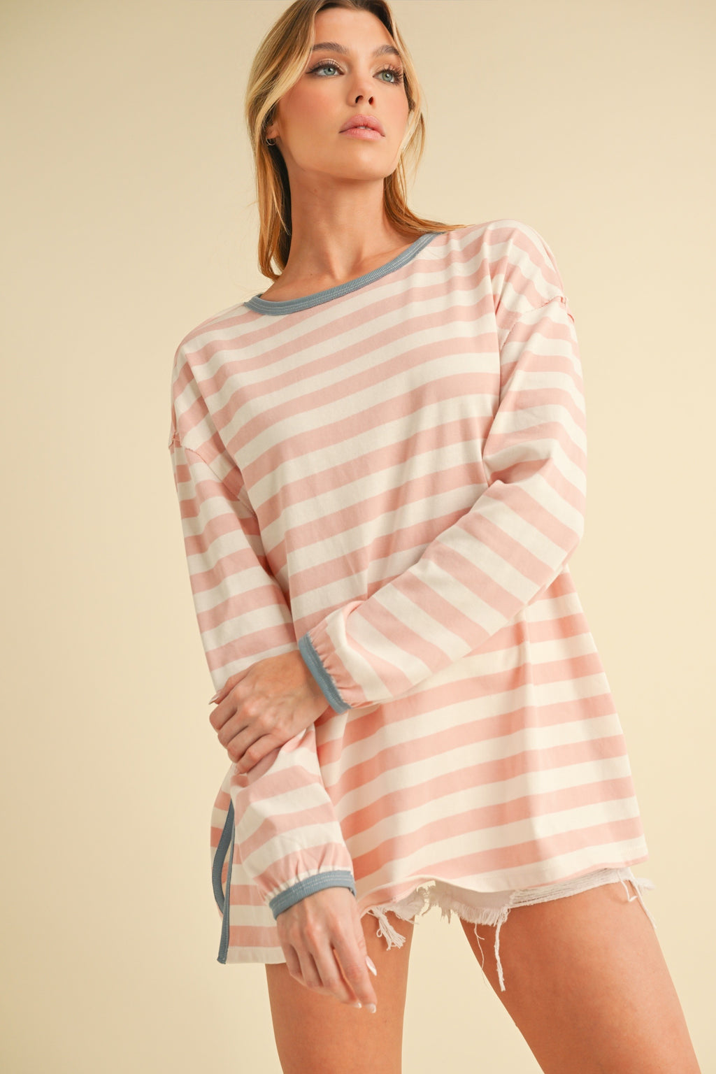 Onida Pink & White Striped Top
