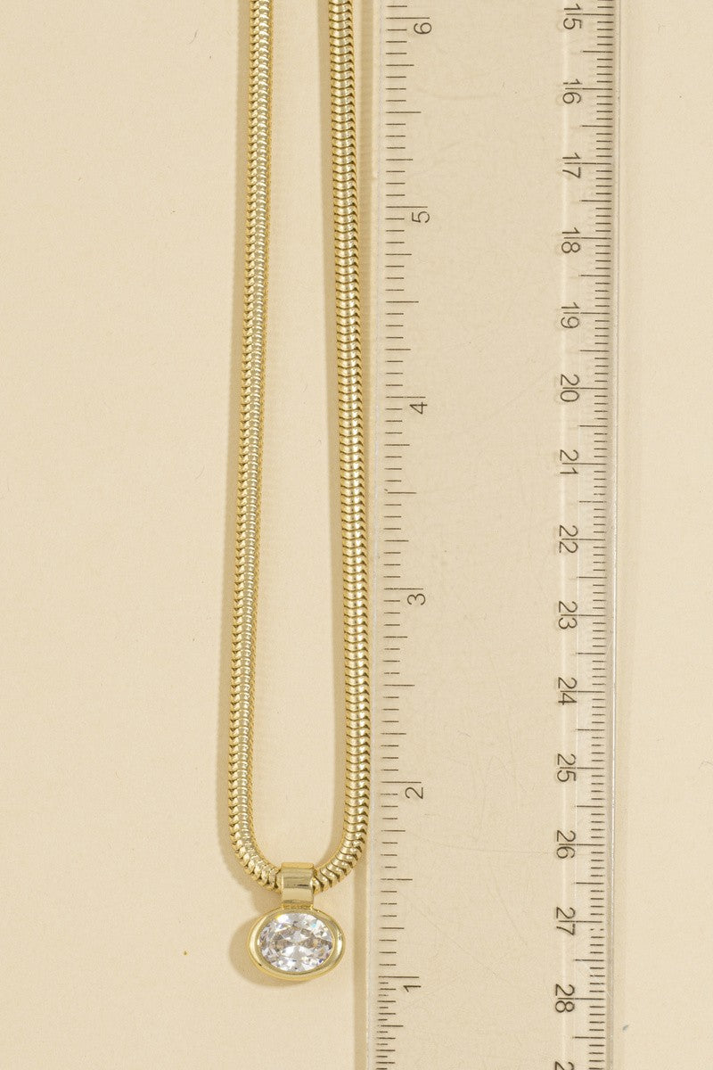 Oval Bezel Cz Snake Chain Necklace