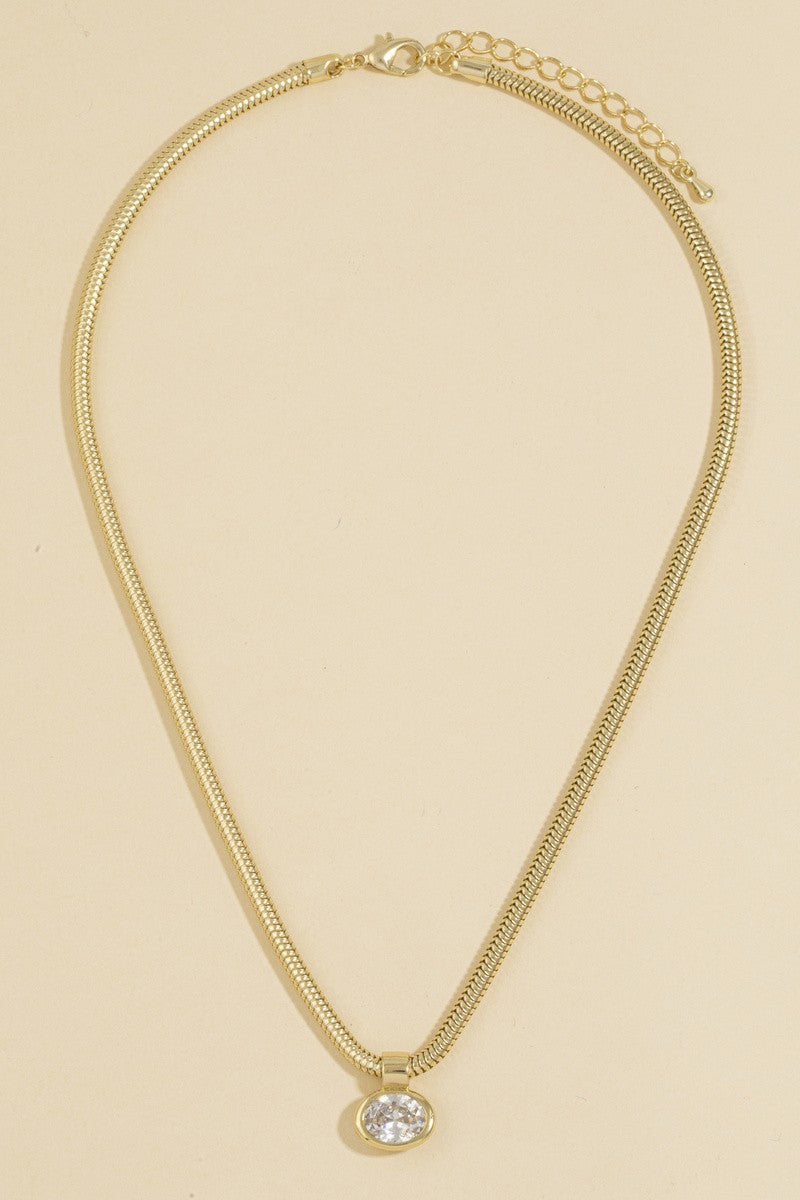 Oval Bezel Cz Snake Chain Necklace