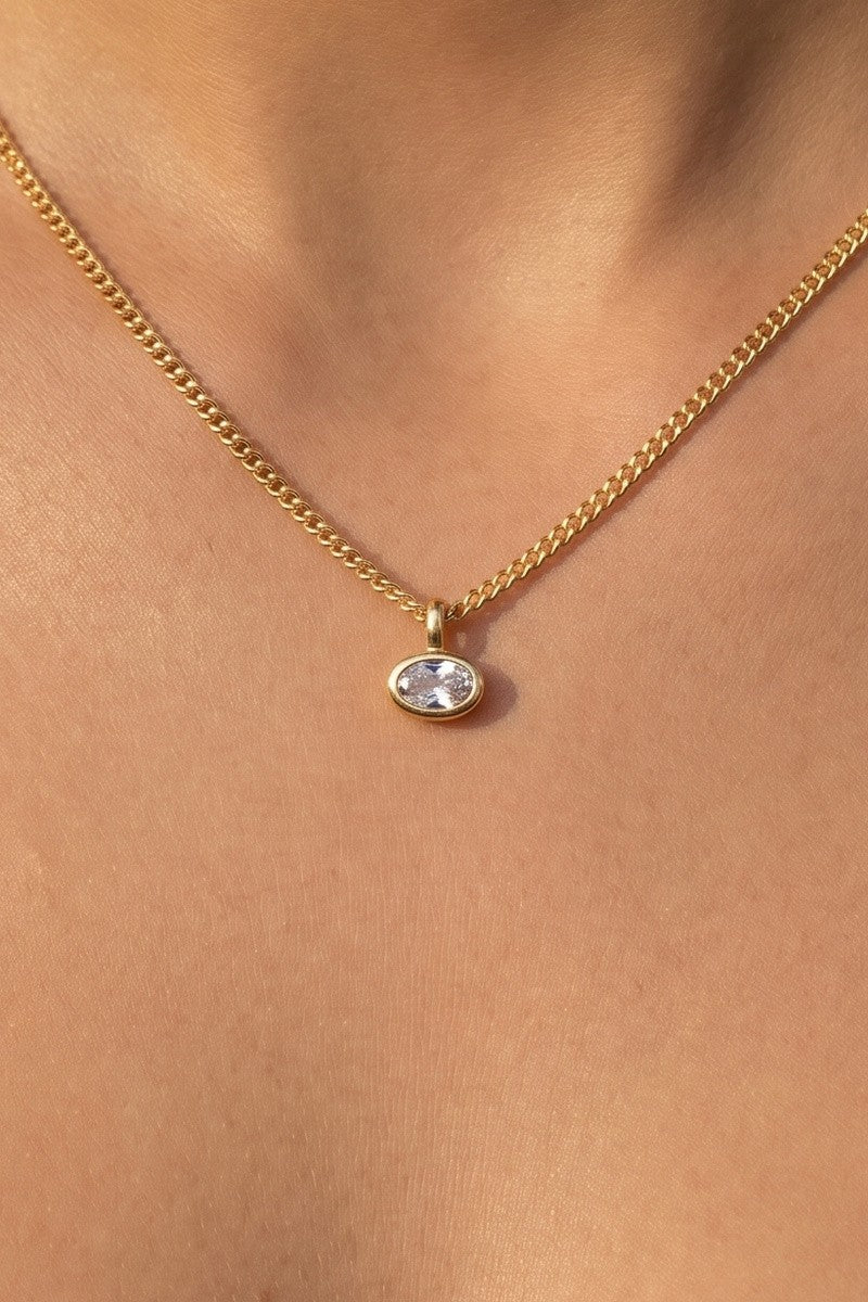 Oval Bezel Cz Solitaire Pendant Necklace