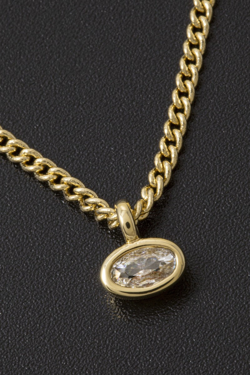 Oval Bezel Cz Solitaire Pendant Necklace