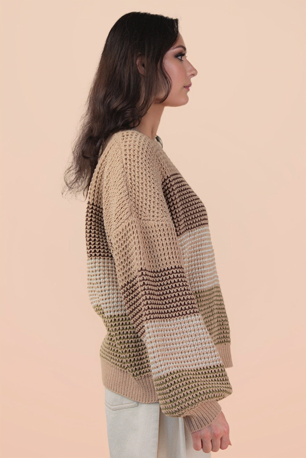 Oversized Chocolate & Olive Color Block Knit Sweater Top
