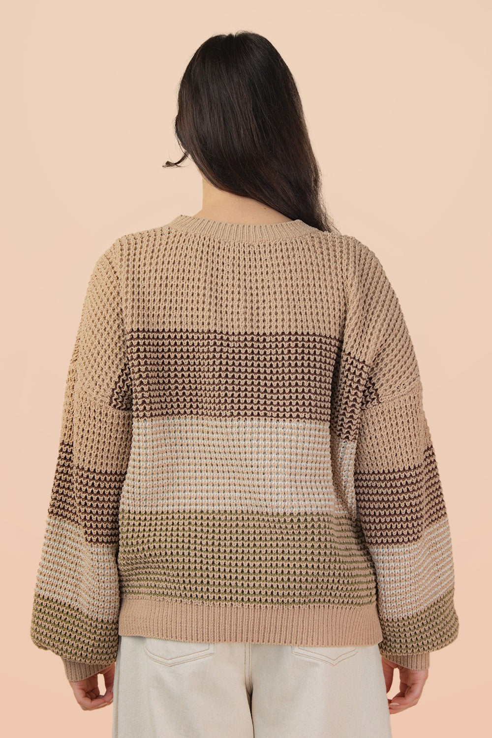 Oversized Chocolate & Olive Color Block Knit Sweater Top