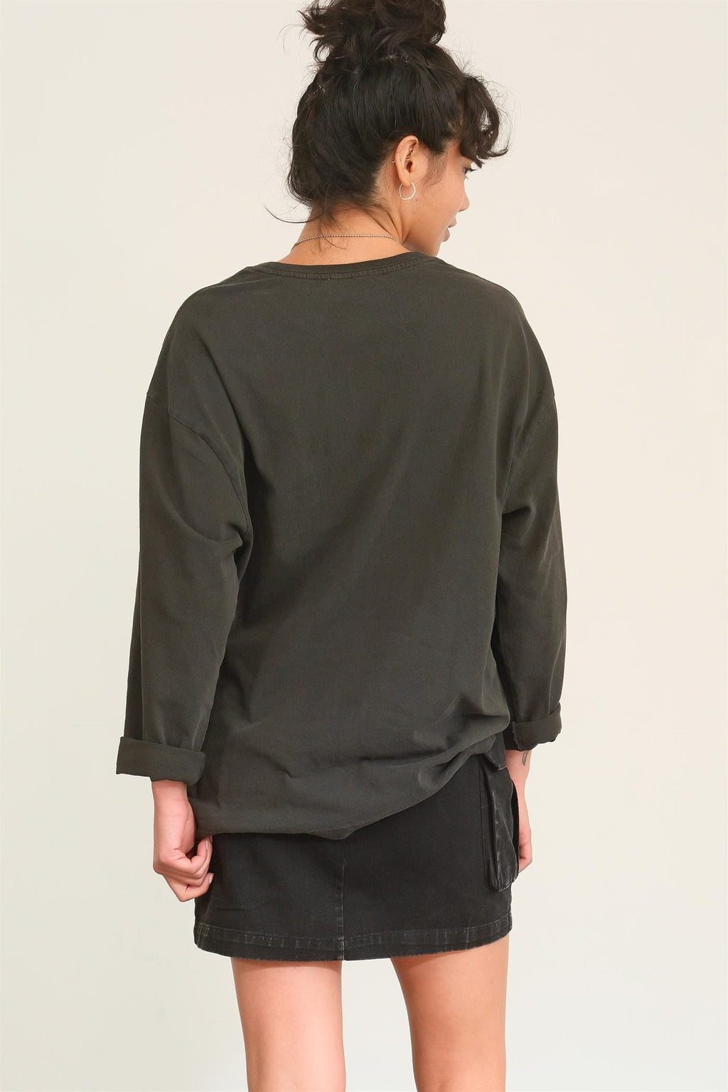 Oversized Black Crew Neck Long Sleeve Tee