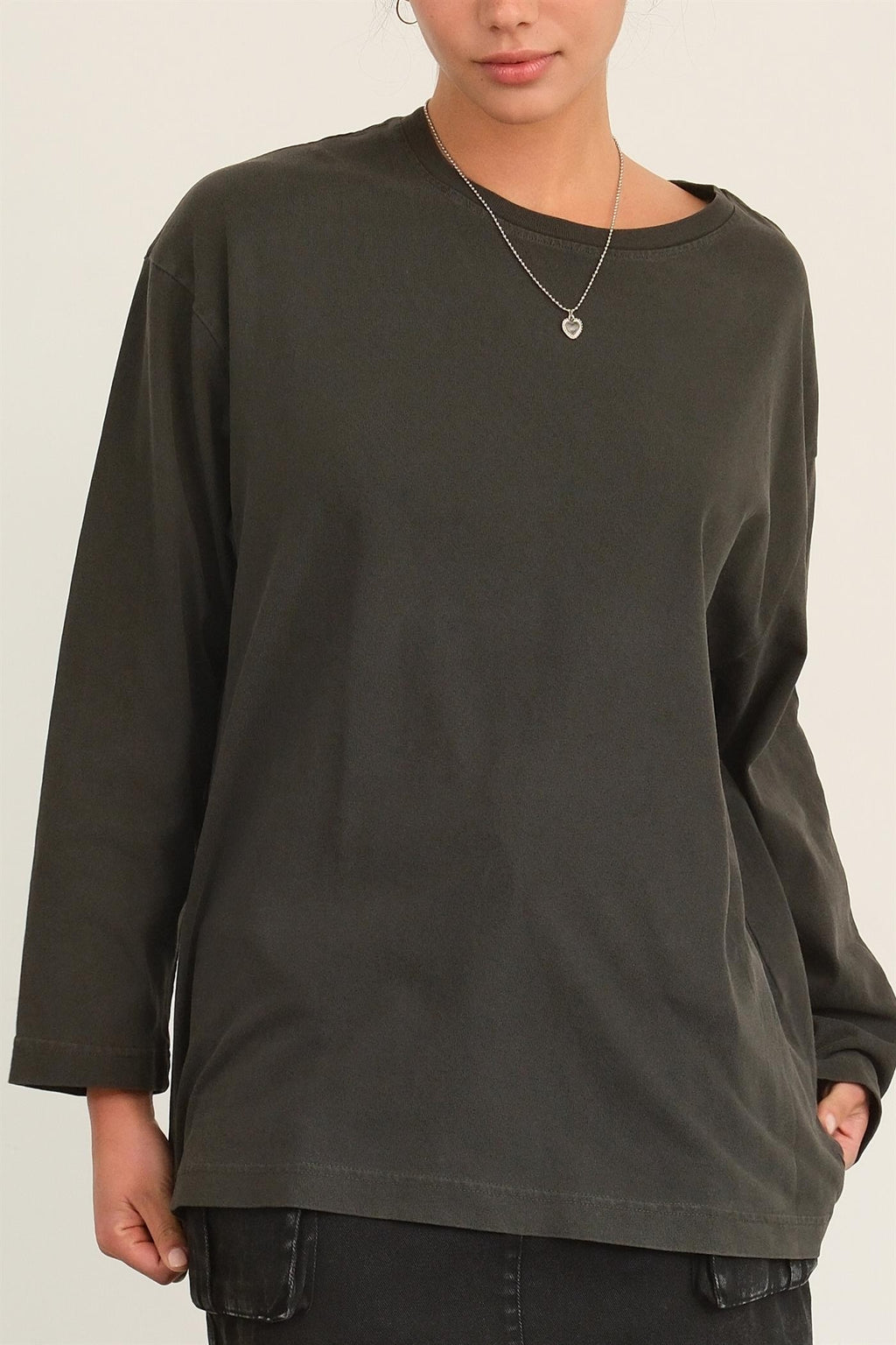 Oversized Black Crew Neck Long Sleeve Tee