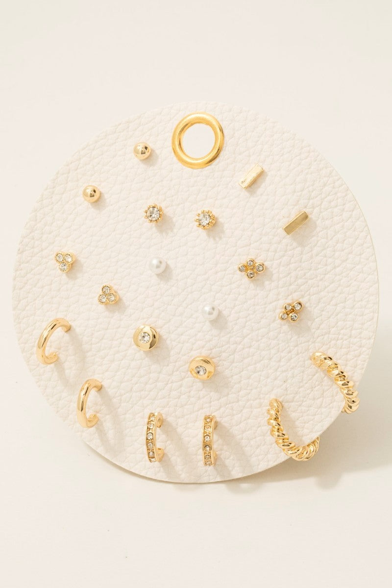 Pearl And Gem Studs Assorted Stud And Hoop Earrings Set