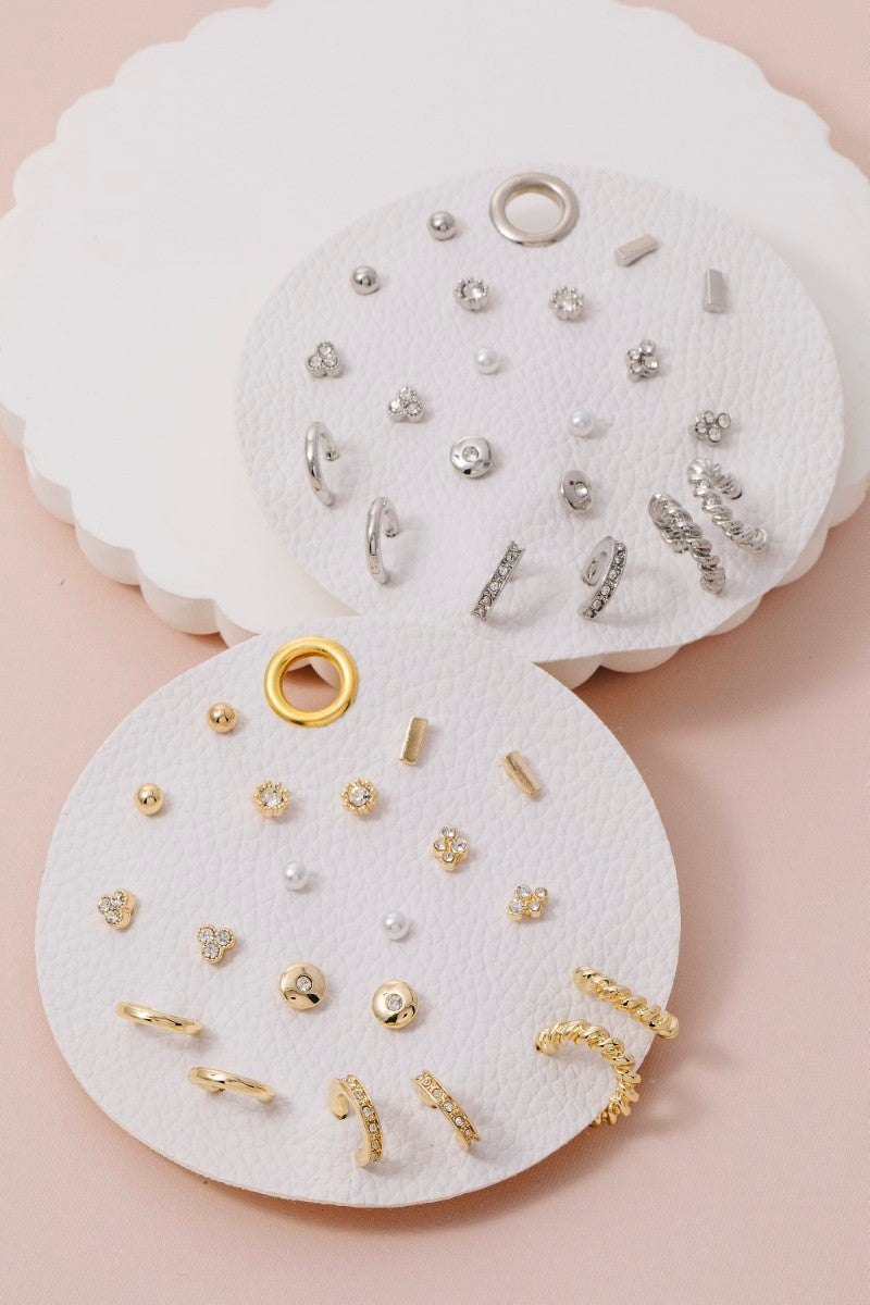 Pearl And Gem Studs Assorted Stud And Hoop Earrings Set