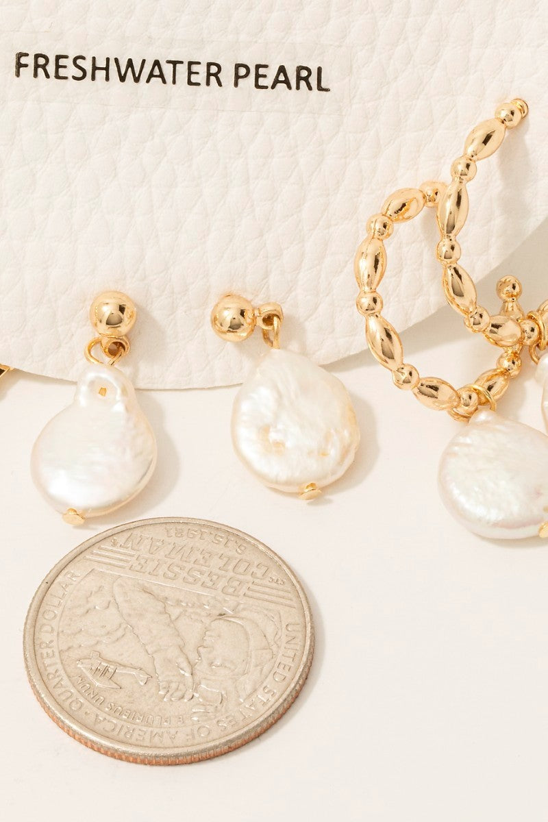 Pearl Drop Hoop Earrings Set