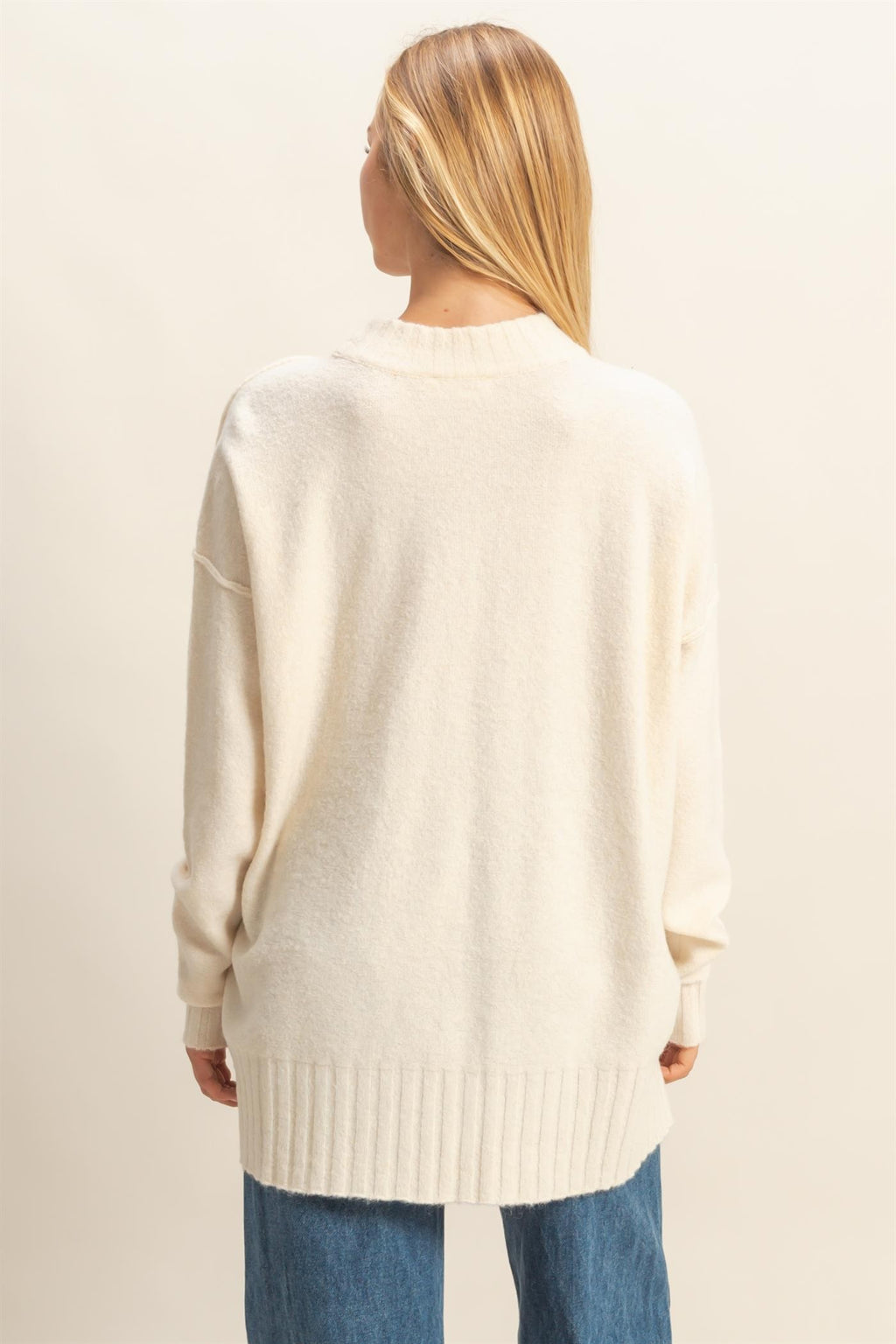 Relaxed Fit Stylish Whip Cream Sweater