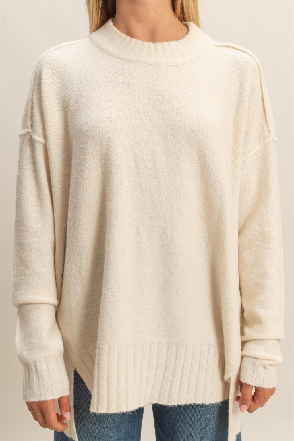 Relaxed Fit Stylish Whip Cream Sweater