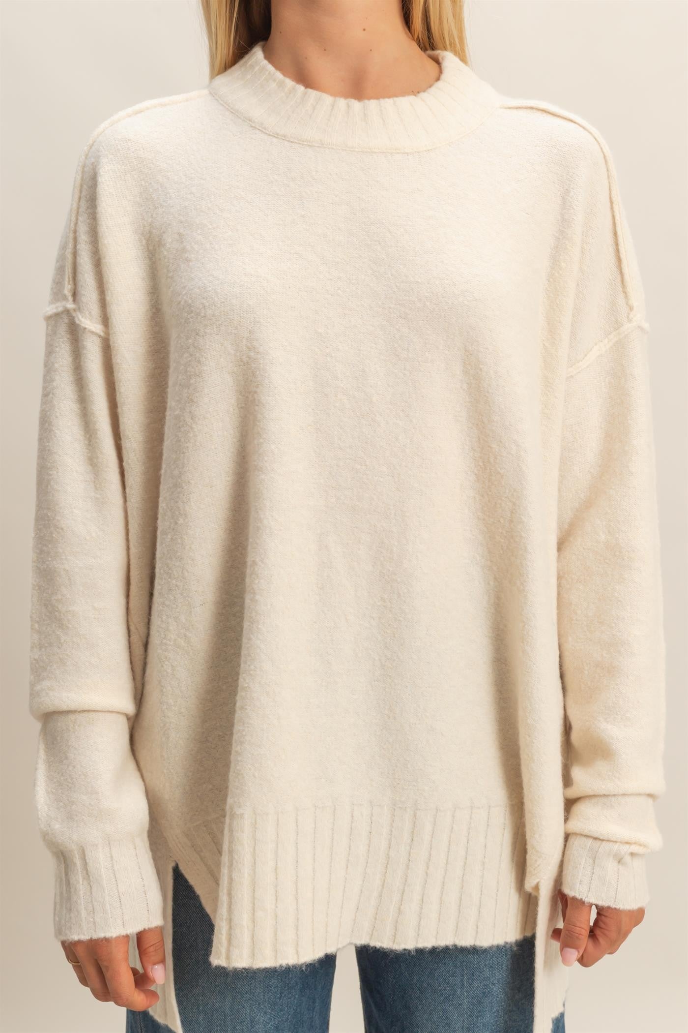 Relaxed Fit Stylish Whip Cream Sweater