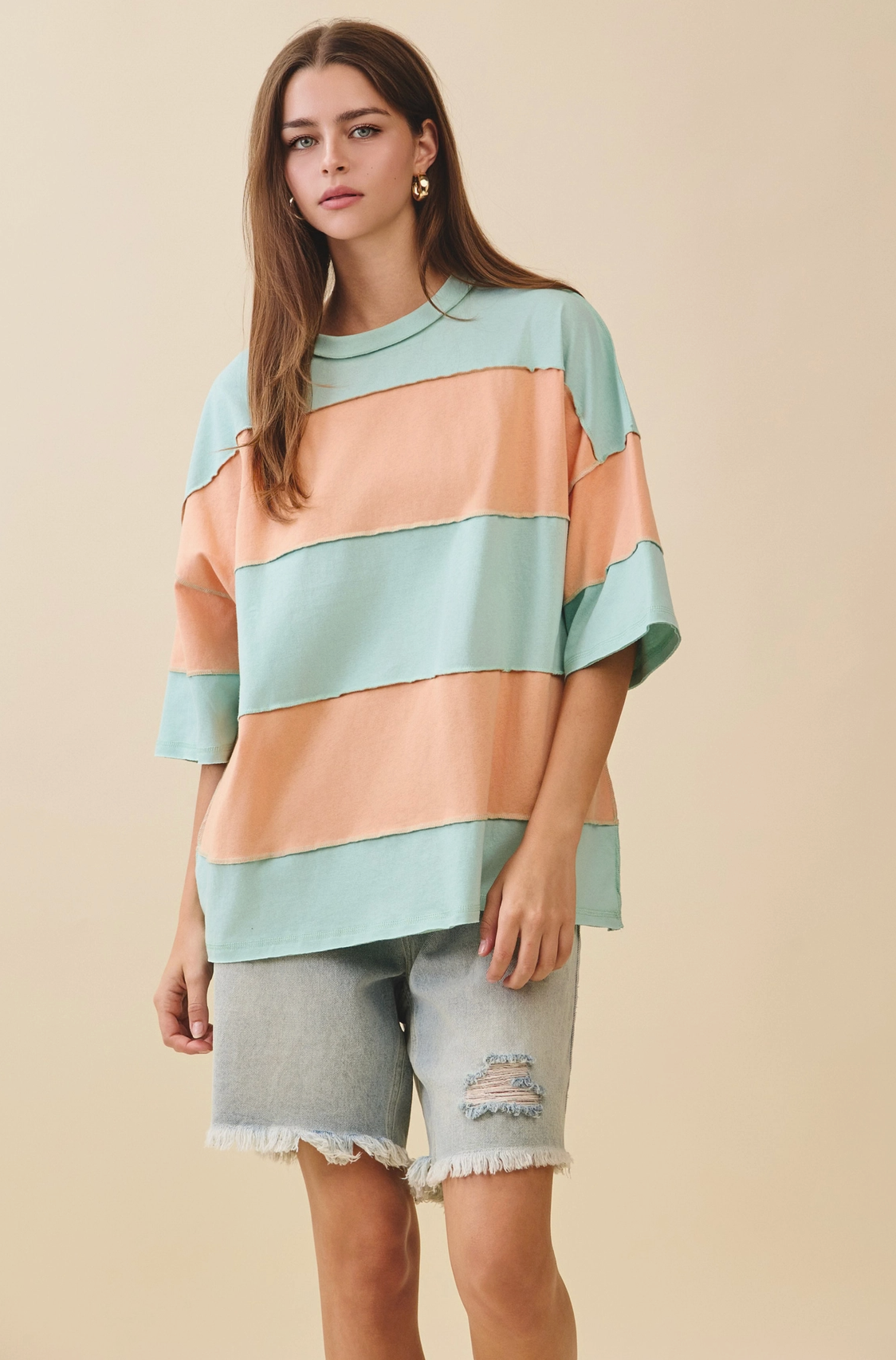 Aqua + Orange Color Block Top