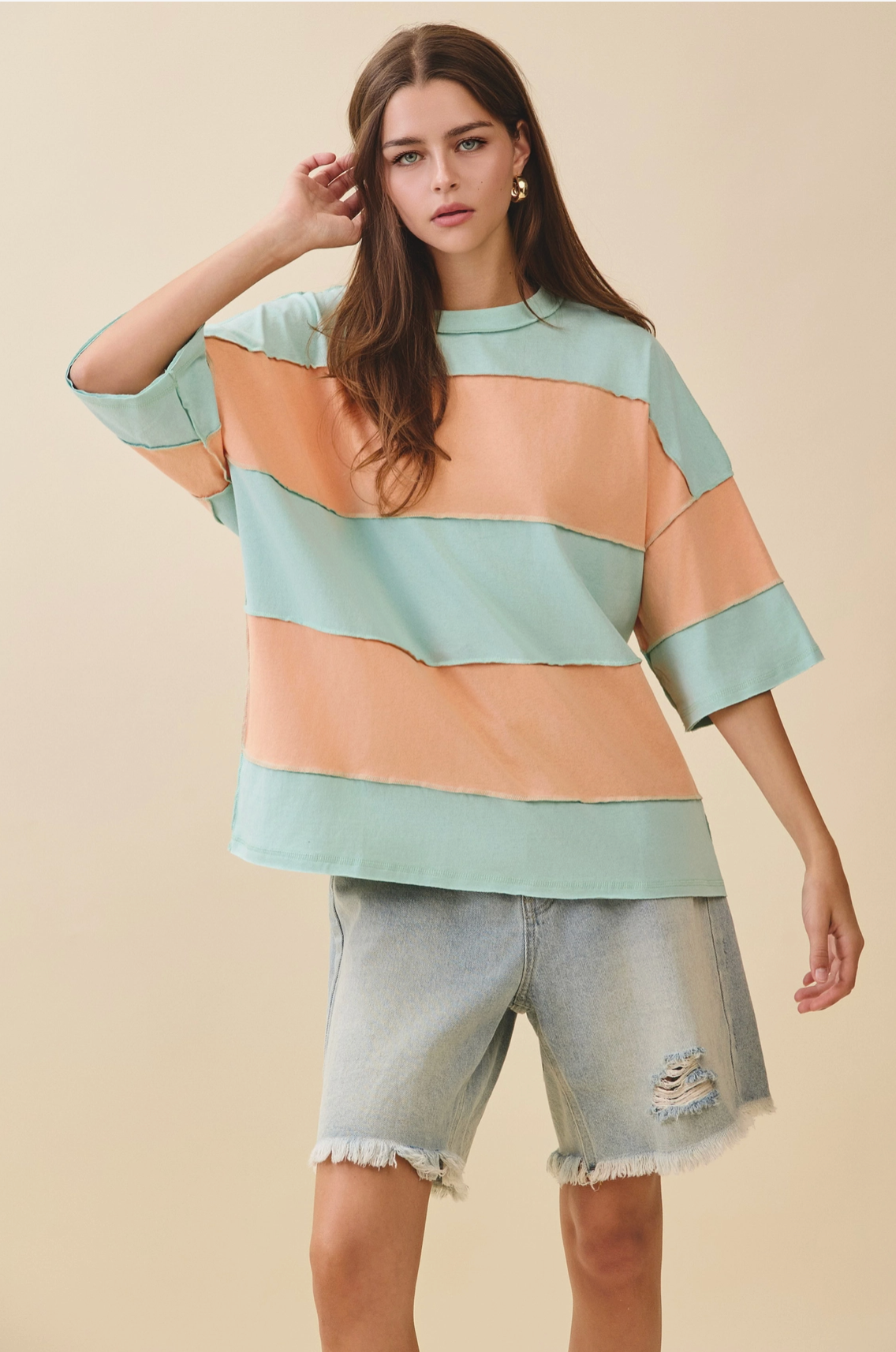 Aqua + Orange Color Block Top