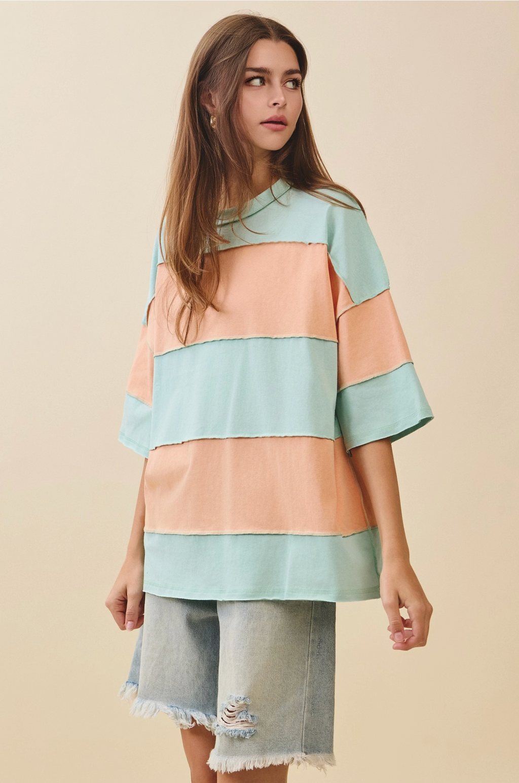 Aqua + Orange Color Block Top