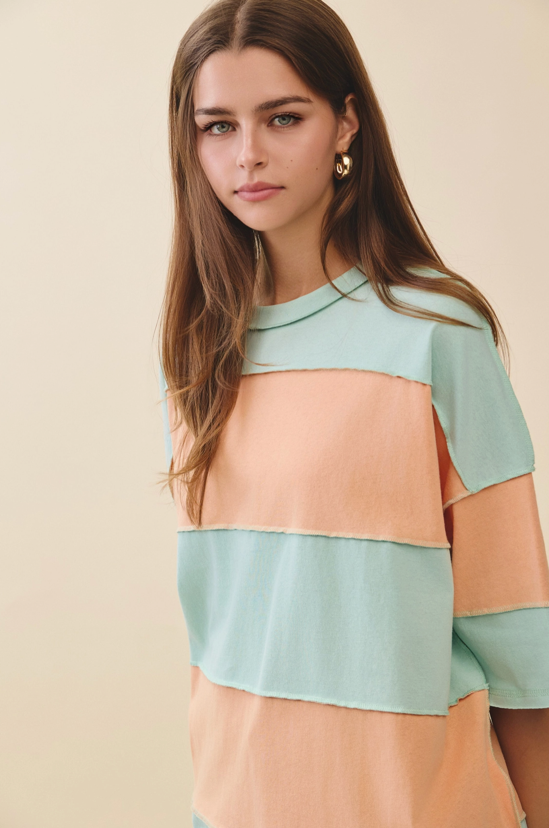 Aqua + Orange Color Block Top