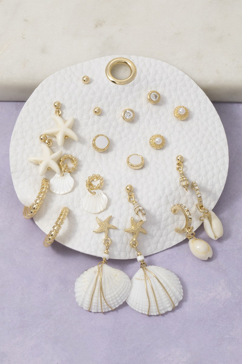 Seashell Starfish And Pearl Earring Set