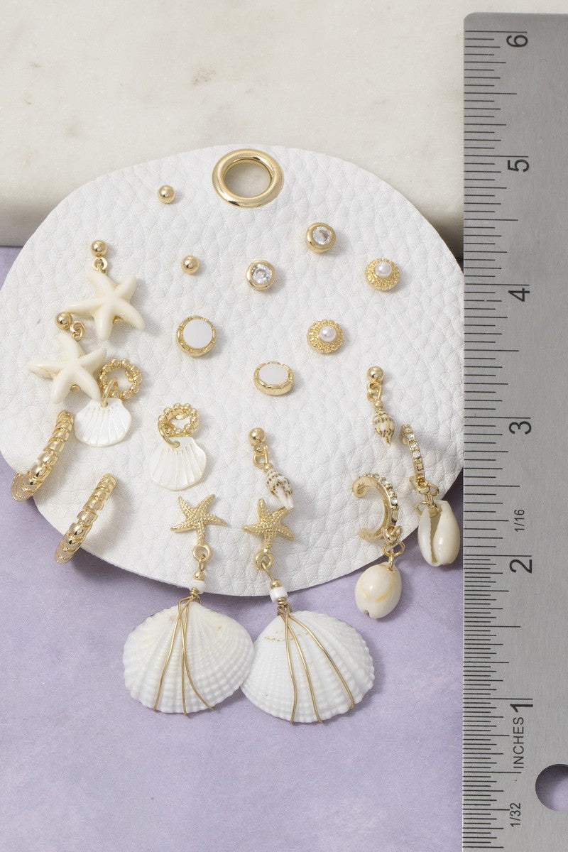 Seashell Starfish And Pearl Earring Set