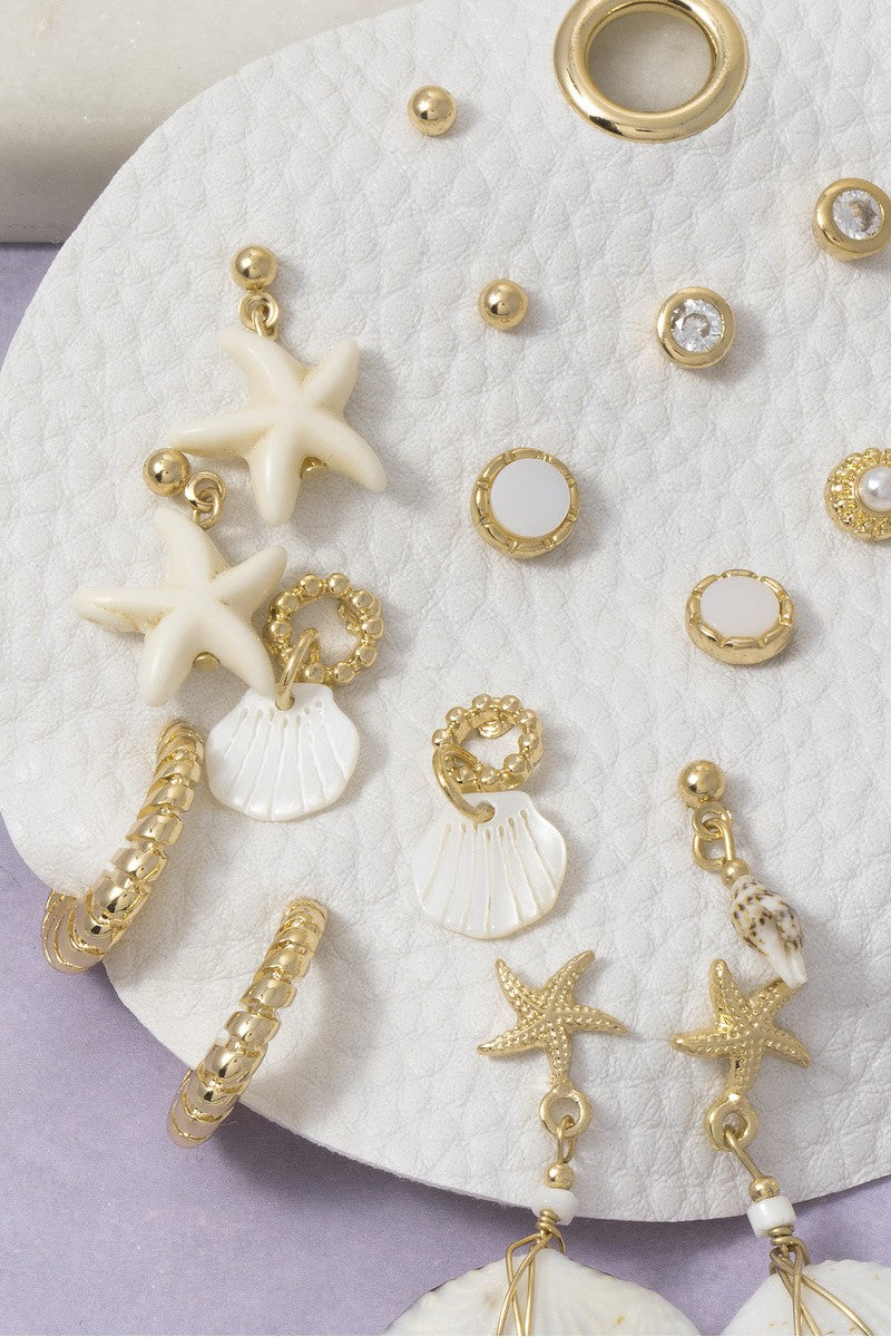 Seashell Starfish And Pearl Earring Set