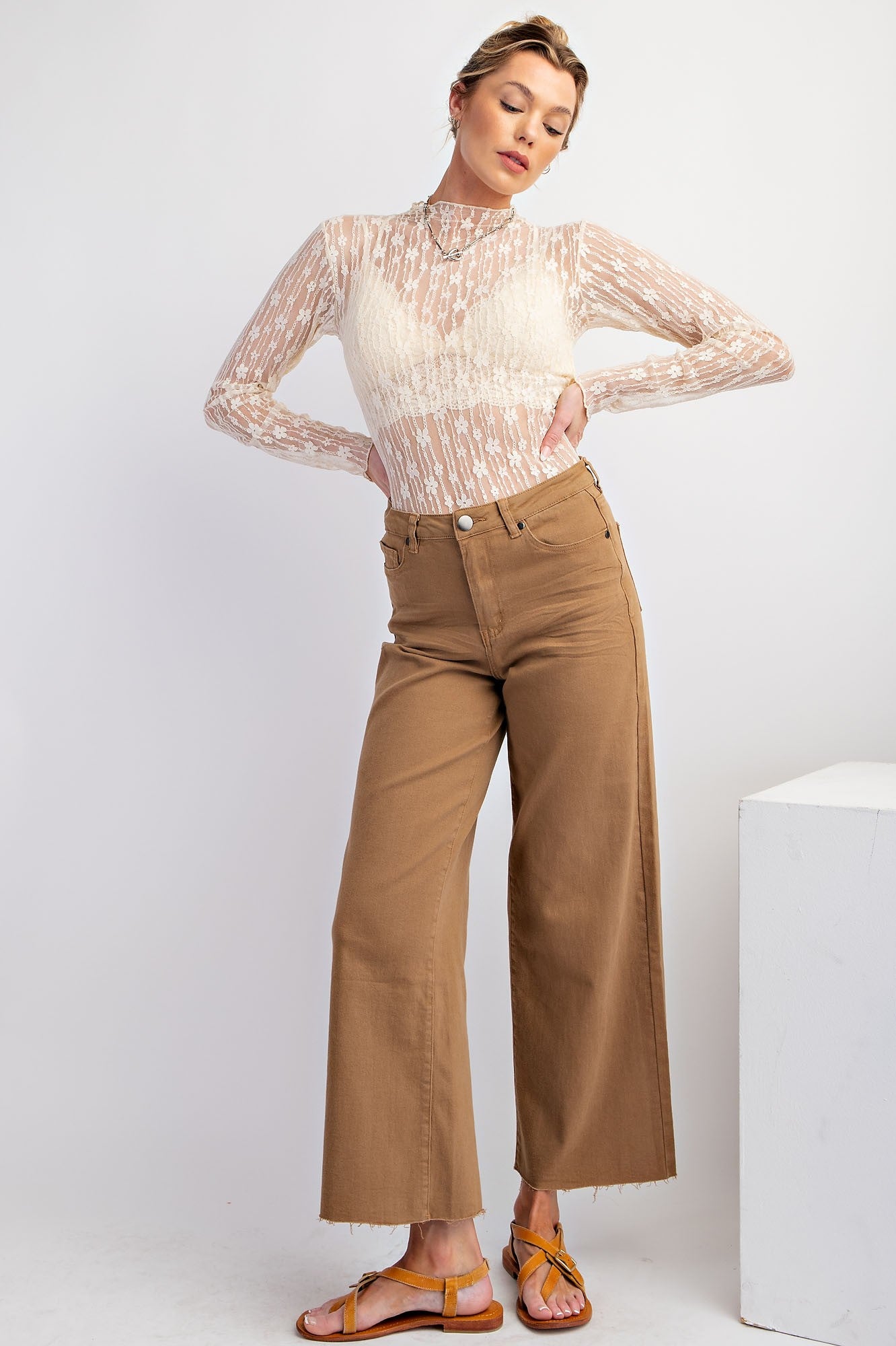 See Through Ivory Floral Lace Top