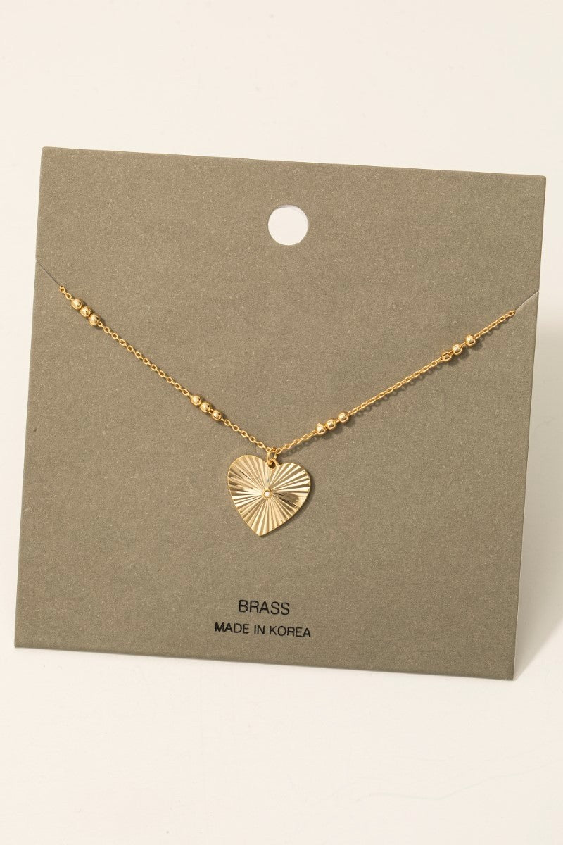 Single Stud Shining Heart Pendant Chain Necklace