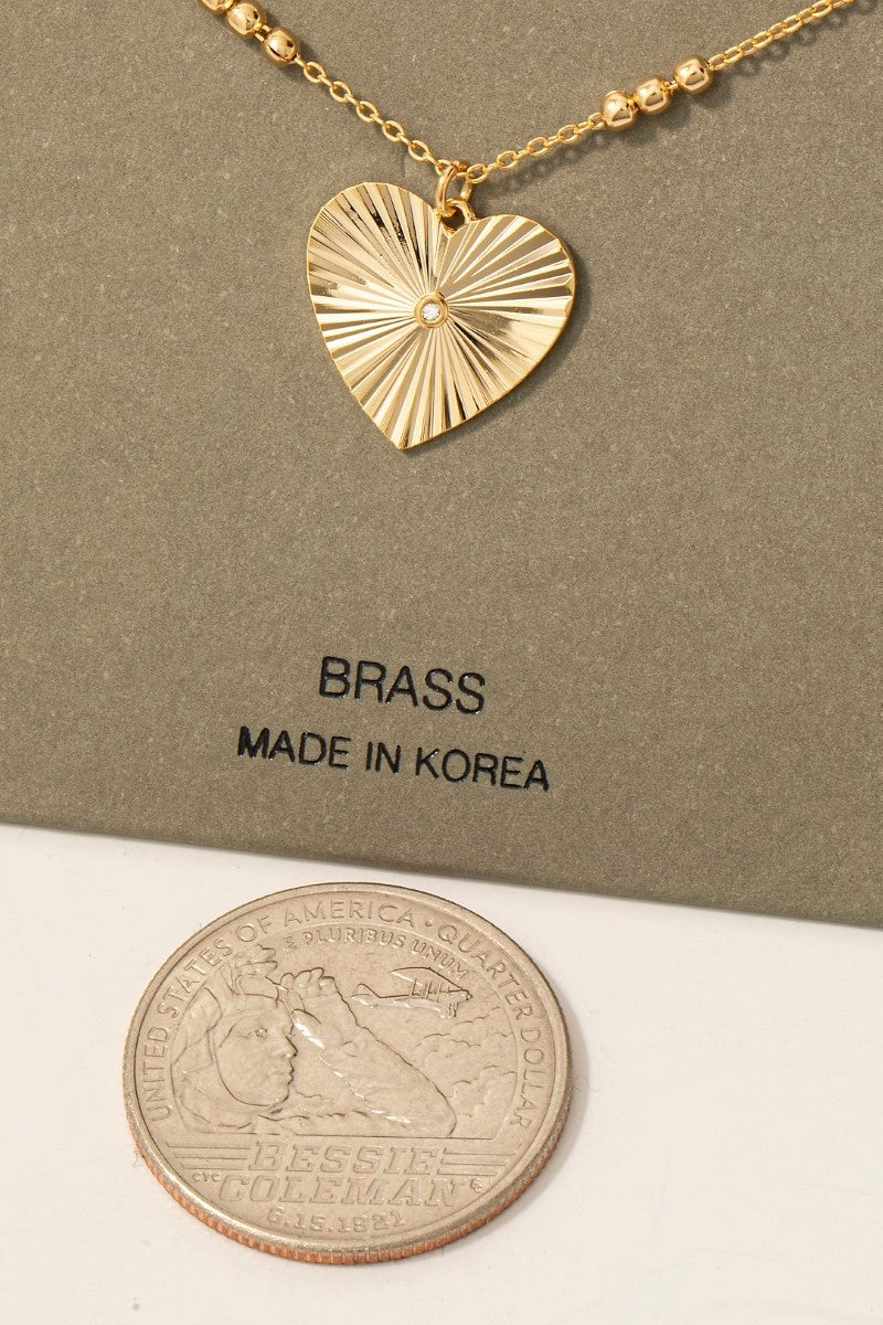 Single Stud Shining Heart Pendant Chain Necklace