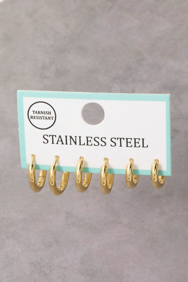 Stainless Steel Mixed Hoop Earrings Set