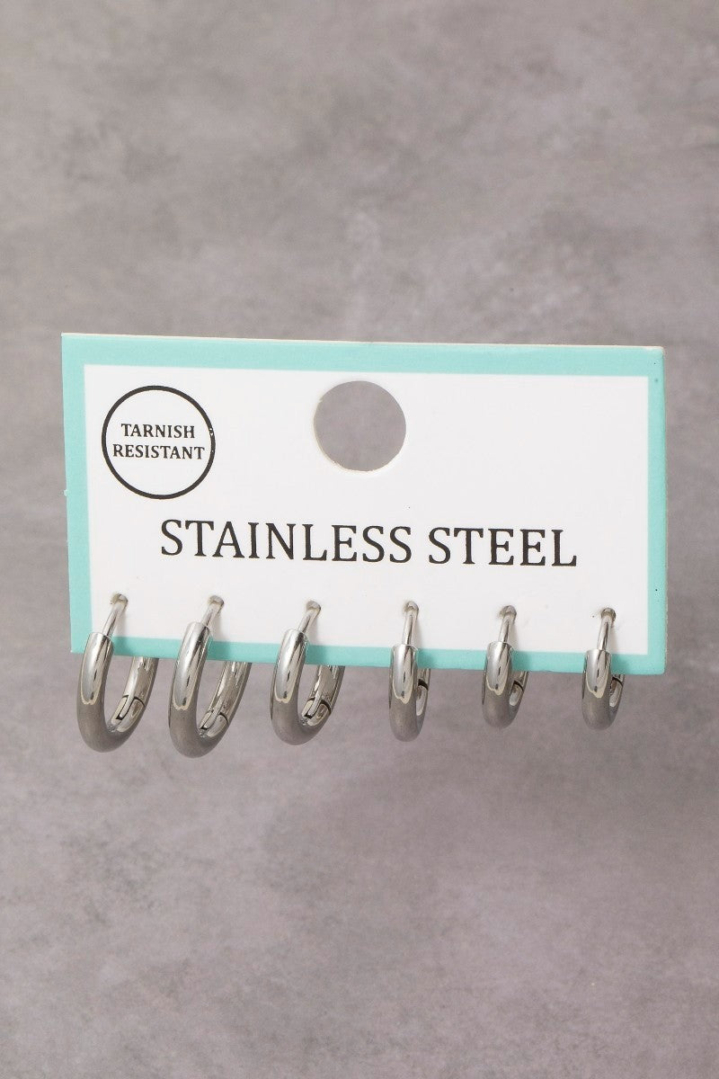 Stainless Steel Mixed Hoop Earrings Set