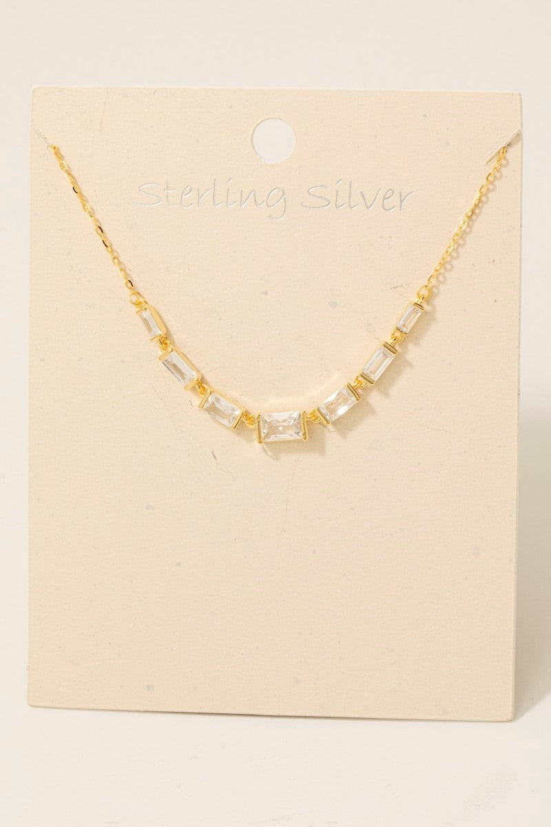 Sterling Silver Cz Baguettes Gold Chain Necklace
