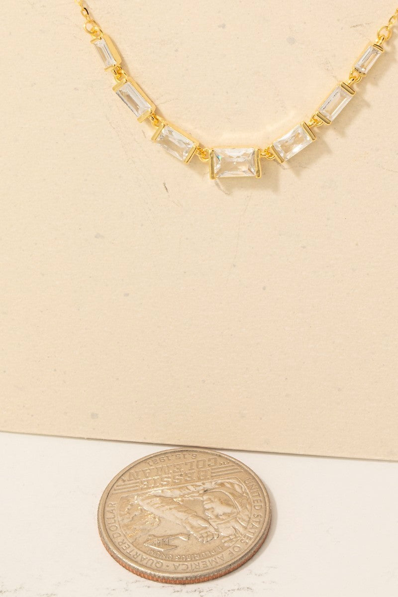 Sterling Silver Cz Baguettes Gold Chain Necklace
