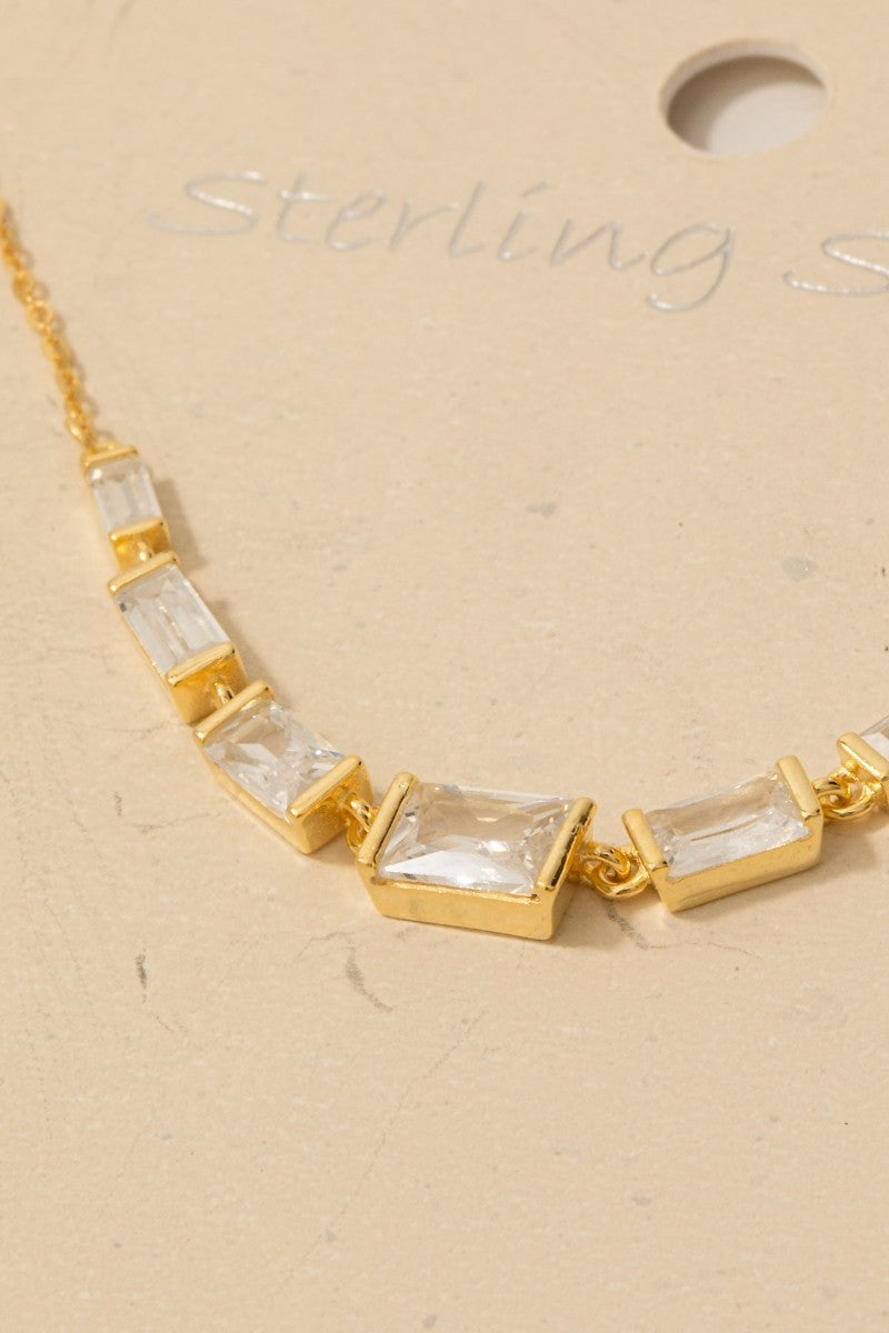 Sterling Silver Cz Baguettes Gold Chain Necklace