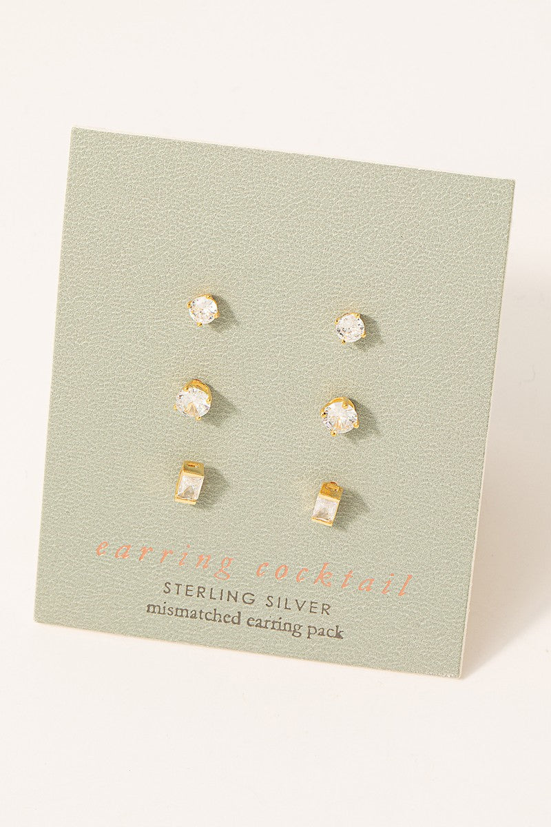 Sterling Silver Gold Stud Earrings Set