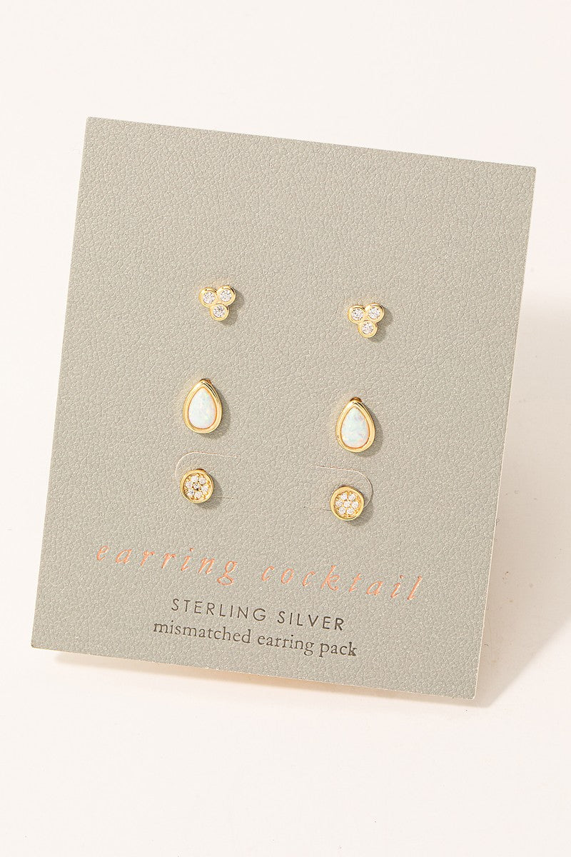 Sterling Silver Three Pair Stud Earring Set