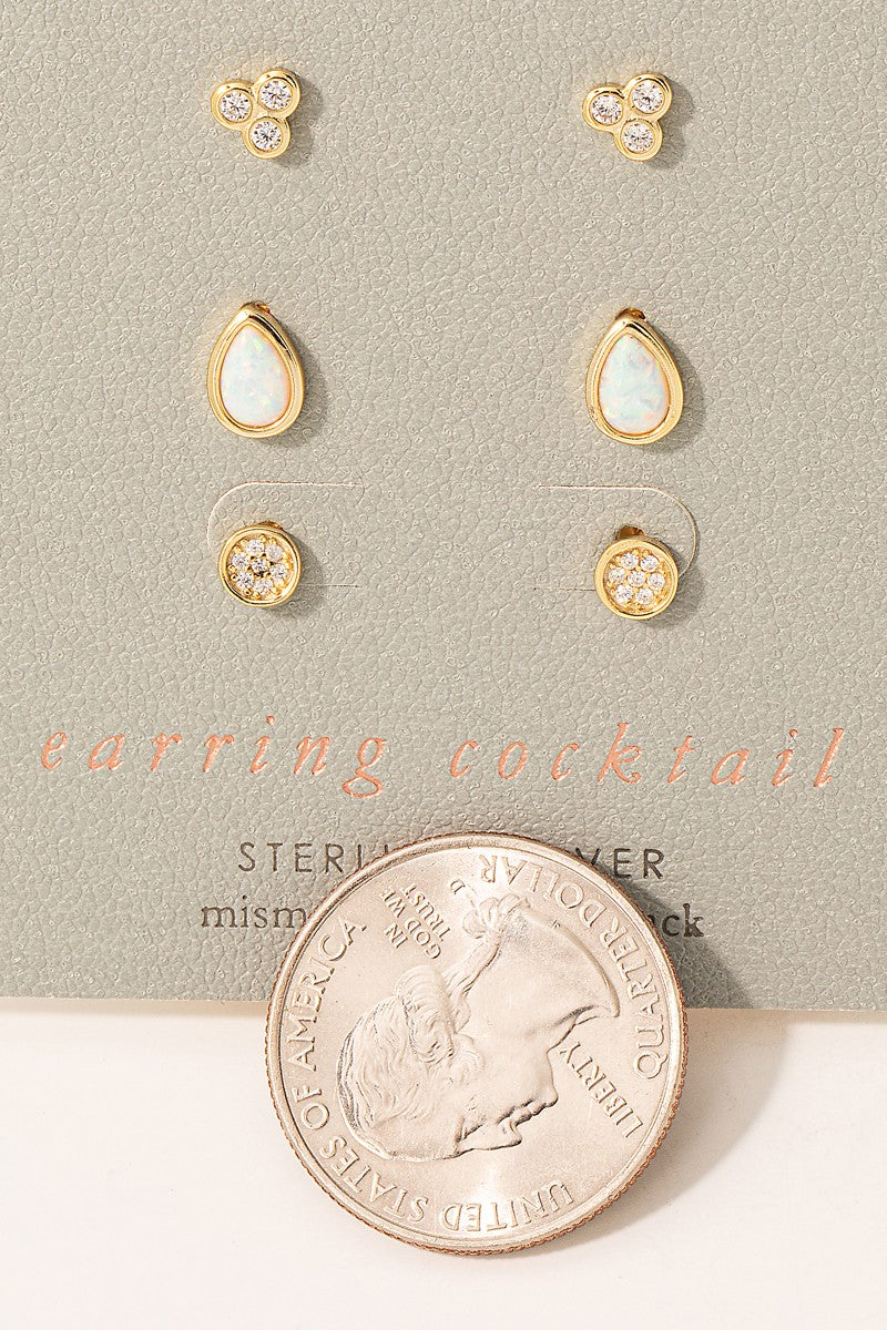 Sterling Silver Three Pair Stud Earring Set